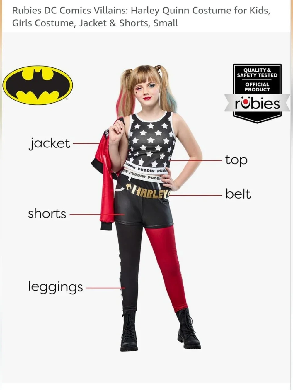 Harley Quinn Girls Halloween Costume 5 Piece Set Small 6 / 7 New Outfit DC Comic